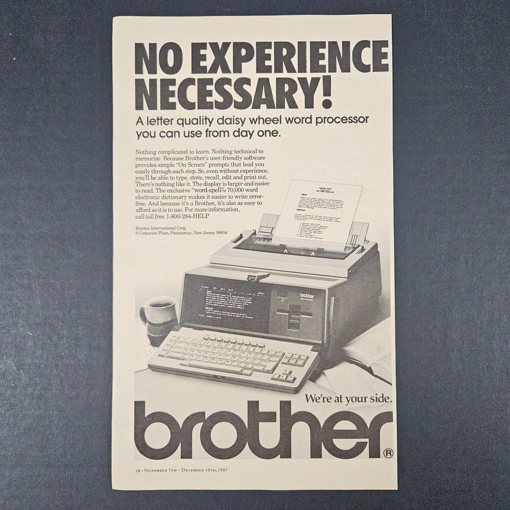 1987 Brother Daisy Wheel‎ Word Processor Vintage Print Ad Piscataway NJ Typing
